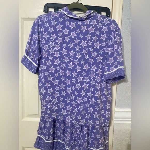 Vera Wang short sleeve notch pajama & pajama culotte pants set in Amethyst star - Picture 4 of 11